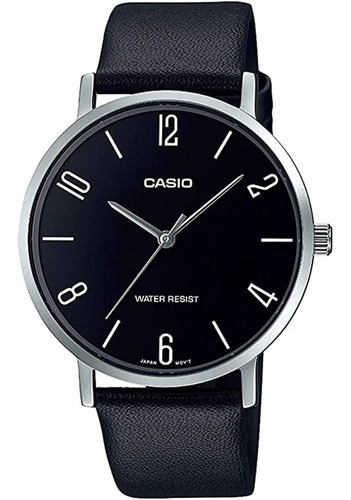 Reloj Casio Con Malla De Cuero Negro Mtp-vt01l-1b2udf Febo