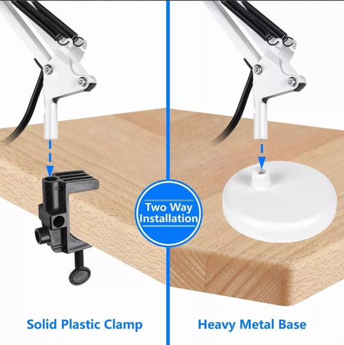 Lámpara De Escritorio Metal 360 Grados Ergonómico Con Brazo Blanco
