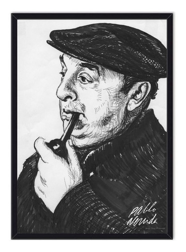 Cuadro Enmarcado - Ilustración Pablo Neruda 