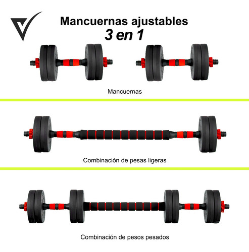 Mancuernas Pesas Ajustables Con Barra Kit De Ejercicio 30kg Negro