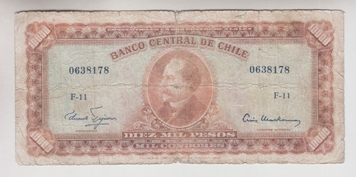 Billete Chile 10 Escudos Café Claro Figueroa Mackenna 1960