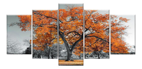 Quadro Decorativo Árvore Grande Laranja 129x61 5 Peças