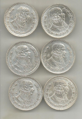 6 Monedas De Un Peso Morelos Plata 0.100