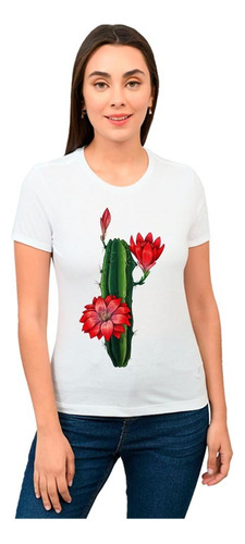 Playera Mujer Cactus Flor Roja Diseño 88 Playeras Beloma