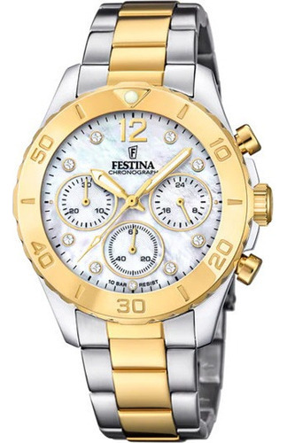 Reloj Festina  Mujer F20604.1 Boyfriend Crono Acero Color Del Fondo Nácar Color De La Malla Bicolor