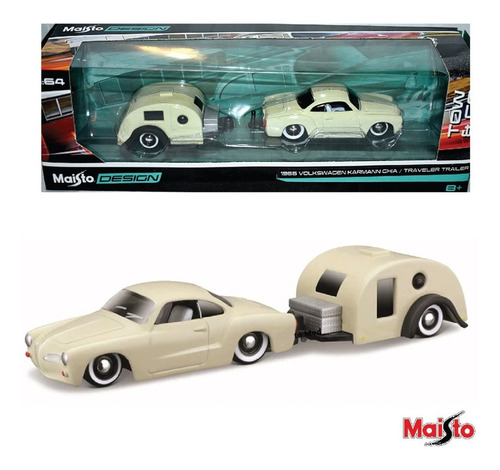 Volkswagen Karmann Ghia + Trailer Tow & Go Maisto Design Cor Bege
