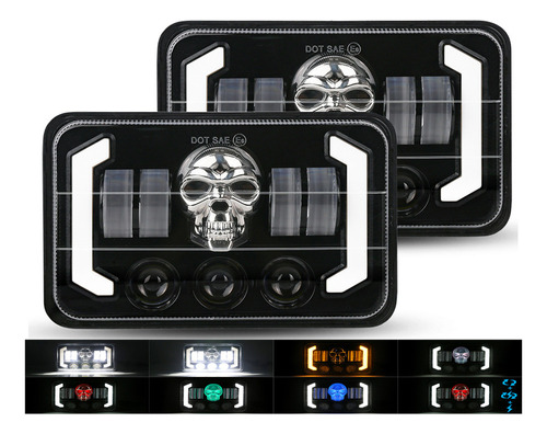 Par Faro Led Lupa 4x6 Rectangular Hi/lo Haz Señal Drl Camion