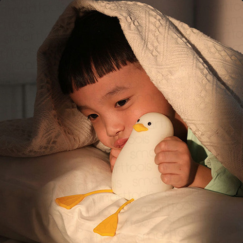 Luminária De Silicone Noturna Recarregável Toque Cores Pato Cúpula Amarelo Estrutura Branco