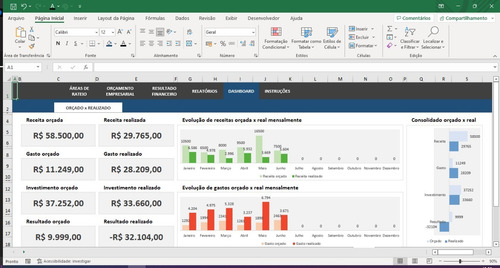 Controle Orçamentário Empresarial Budget Em Excel Completa