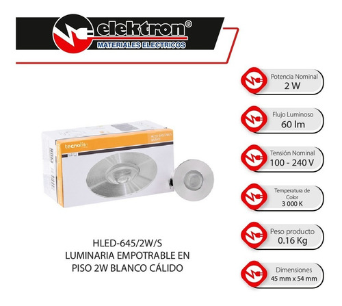 Imagen 4 de 8 de Lámpara Empotrable Piso Tecnolite Hled-645/2w/s 2w Satinado