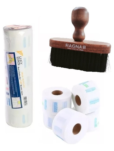 Kit Papel Cuello Barberia Y Cepillo Barbero Quitapelo Color Marrón