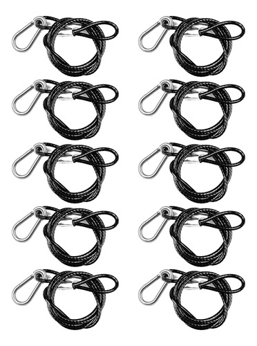 10 Cables De Seguridad De 3 Pies Con Revestimiento Negro, Cu
