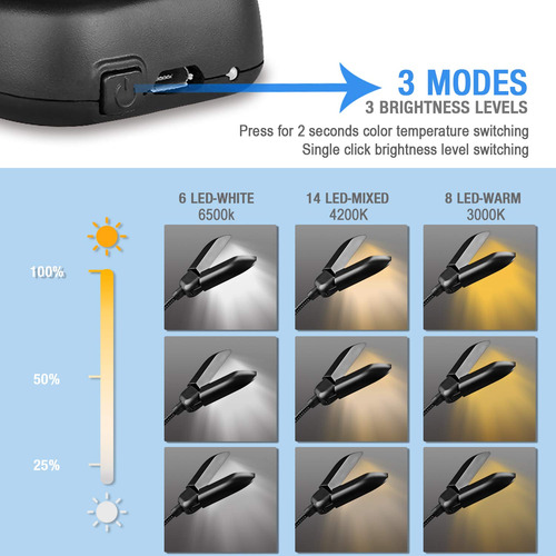 Luz De Libro 14 Led Con Estuche Y Cargador, Lectura Cómoda
