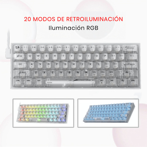 Teclado Redragon Fizz K617ct Rgb Transparente Us Transparente Inglés Us