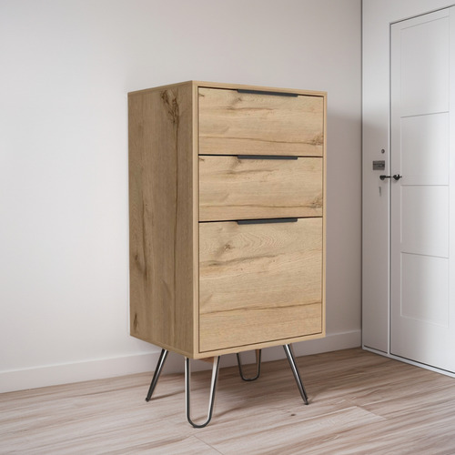 Cómoda Madera Metal Vertical Nordic 3 Cajones