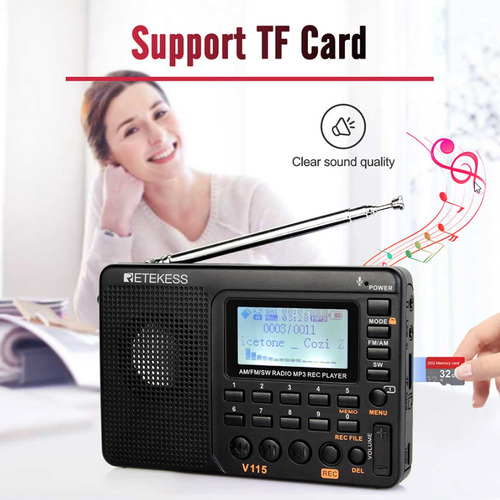 Rádio Retekess V115 F9205c Gravador Am Fm Sw Mp3 Com Bateria Cor Modelo Tx32 Azul-escuro Modelo Tx32 Azul-escuro