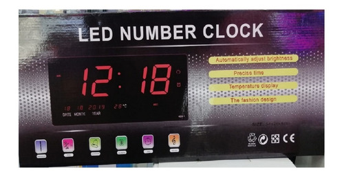Reloj Digital De Pared Con Hora/fecha/termometro 40x25cms