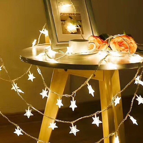 Imagen 6 de 9 de Luces Led Guirnalda Estrellas X 20 Cálida Enchufe Navidad