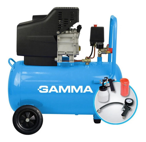 Imagen 1 de 6 de Compresor Aire Gamma G2852k Monofásico 1,5hp 25lt + Kit 5 Pz