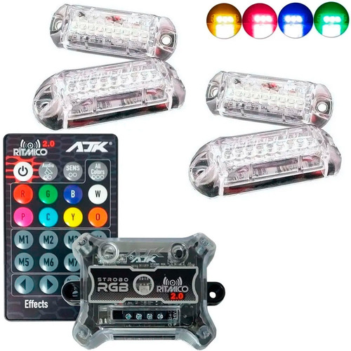 Imagem 1 de 10 de Strobo Ajk Rítmico Rgb Controle Ir 3° Geração 4 Faróis Led