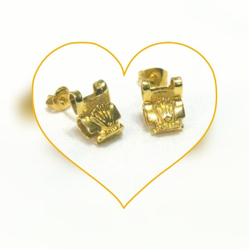 Aretes Corona Rolex Chapa De Oro 14k.