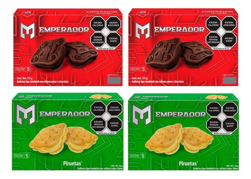 Galletas Gamesa Emperador Paq C/4 Cajas Chocolate Y Pirueta