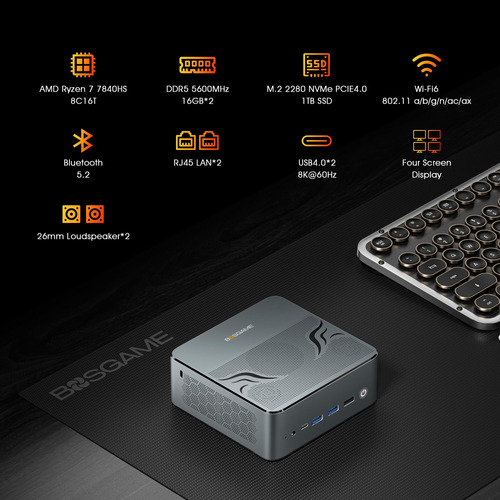 Mini Gaming Pc Bosgame M1, Mini Pc Ryzen 7 7840hs (8c/16t,