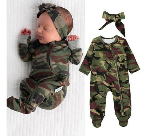 Qianyuyu Mameluco Para Bebé Niño, Manga Larga, Camuflaje,