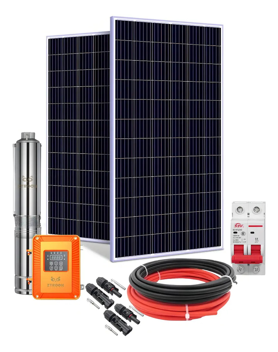 Kit Bomba Solar Poço Artesiano Ztroon 500W 109m 10.200L/dia 2 Placas Fotovoltaicas