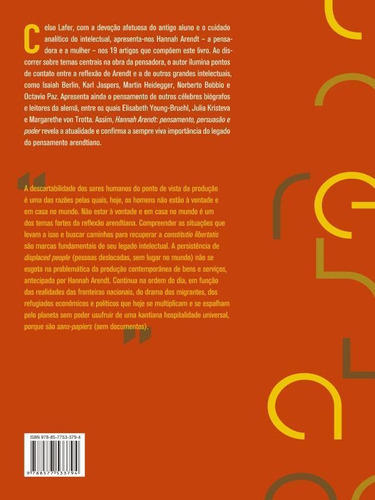 Hannah Arendt: Pensamento, Persuasão E Poder, De Lafer, Celso. Editora Paz E Terra, Capa Mole, Edição 3ª Edição - 2018 Em Português