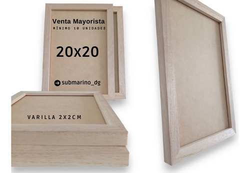 Marco Cuadro 20x20 Madera Kiri Varilla 2x2 +vidrio Mayorista