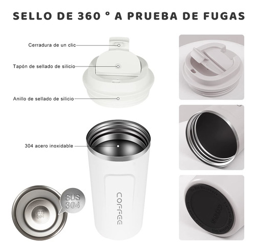 Taza Termo De Café 510 Ml Acero Inoxidable 304 Con Tapa