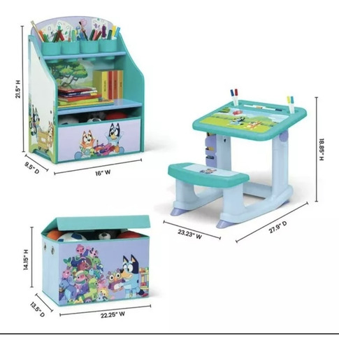 Bluey Set Infantil De Mesa Y Juguetero Agua