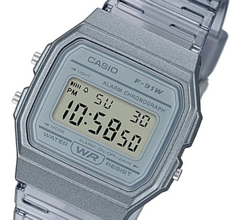 Reloj Casio Vintage F-91ws-8d-c Color Del Fondo Led Color De La Malla Gris Translúcido Color Del Bisel Gris Translúcido