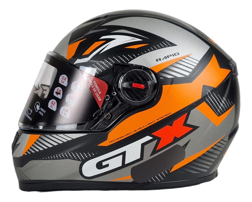 Capacete Fw3 Gtx Rapid Preto Laranja Com Oculos Interno Fume