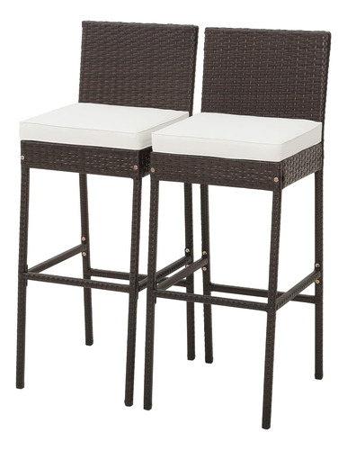 Conjunto De 2 Taburetes De Bar De Mimbre Patio, Silla D...