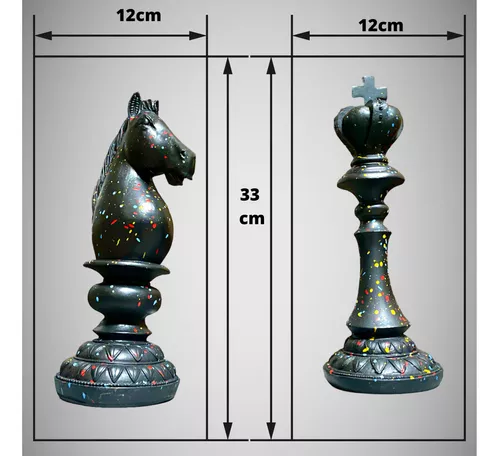 Decoração Peças De Xadrez Preto Rei Rainha E Cavalo Escultura