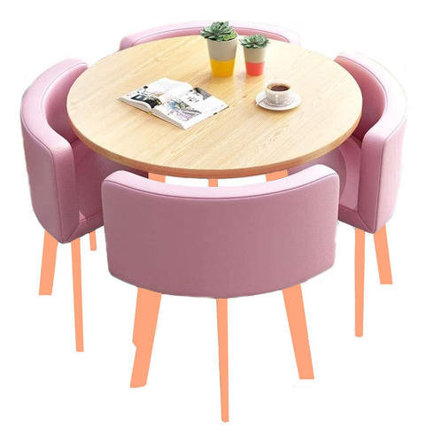 Juego De Mesa Comedor Redonda Madera Simil Haya C/4 Sillas 