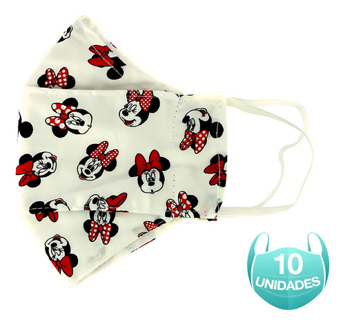 Mascarillas de tela 3D lavables blancas de Minnie Mouse, 10 unidades, color blanco