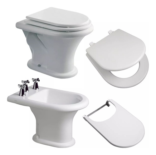 Juego Baño Inodoro Corto Bidet Tapas Murano Blanco