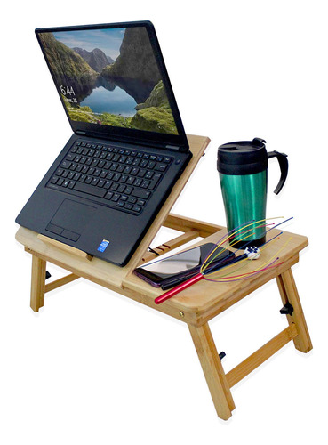 Mesa De Bambú  Para Laptop Altura E Inclinación Ajustables 