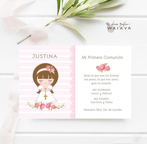 Imagen 6 de 9 de Estampitas Comunión Tarjetas Estampas Nenas Horizontal X 3u