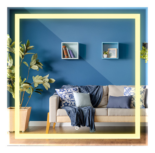 Espelho Led Grande Jateado Quadrado Luxo 100x100 Com Fonte Moldura Neutro