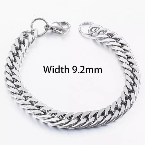 Imagen 3 de 3 de Pulsera Cubana Plateada 9.2 Mm Cadena