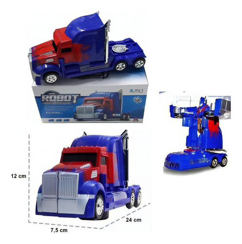Caminhão Optmus Prime Carrinho Vira Robo Bate E Volta Cor Azul