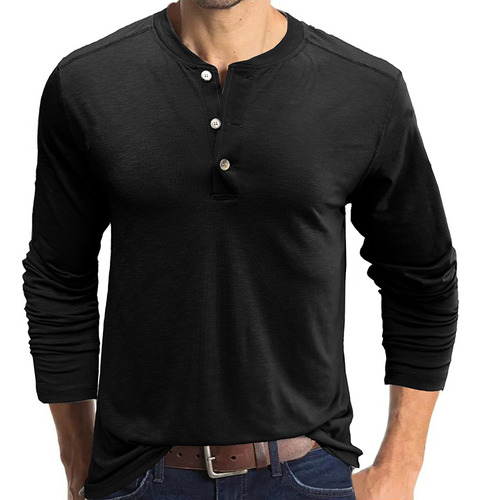 Camisa Base Henley's De Manga Larga Con Tres Botones