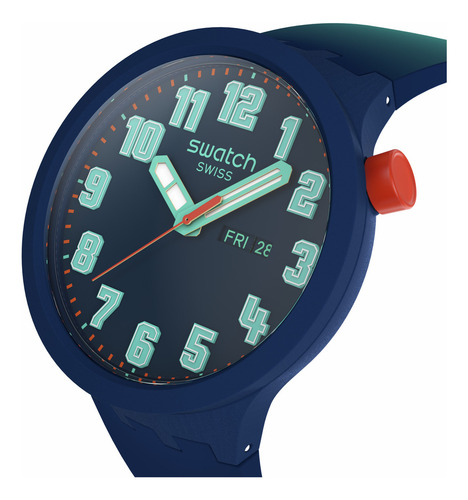 Reloj Swatch Essentially Bold Sb01n700 Correa Azul Bisel Azul Fondo Azul