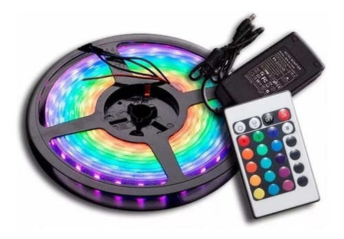 Tira Led De 5mts Rgb Con Control Y Fuente -electrocom-