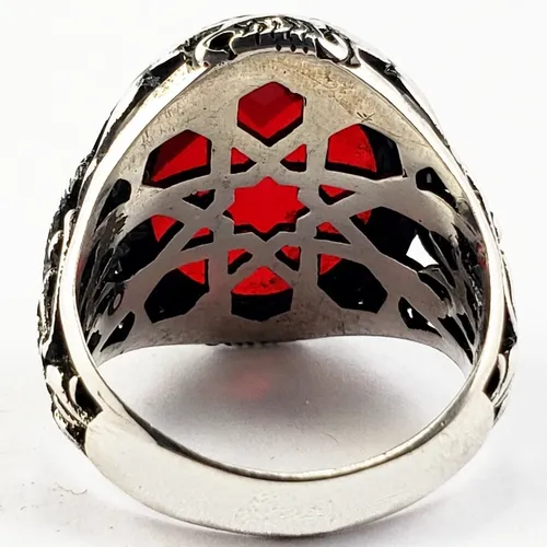 Anillo Turco Otomano Plata 925 Granate Talla 10 Hombre 053