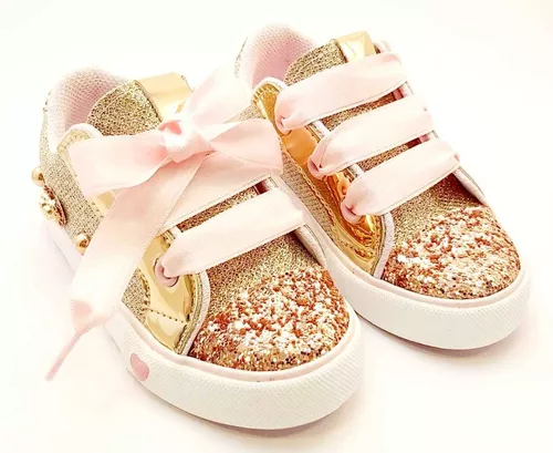 Zapatillas Bebe Nena Brillos Dorado Glitters - $ 19.500